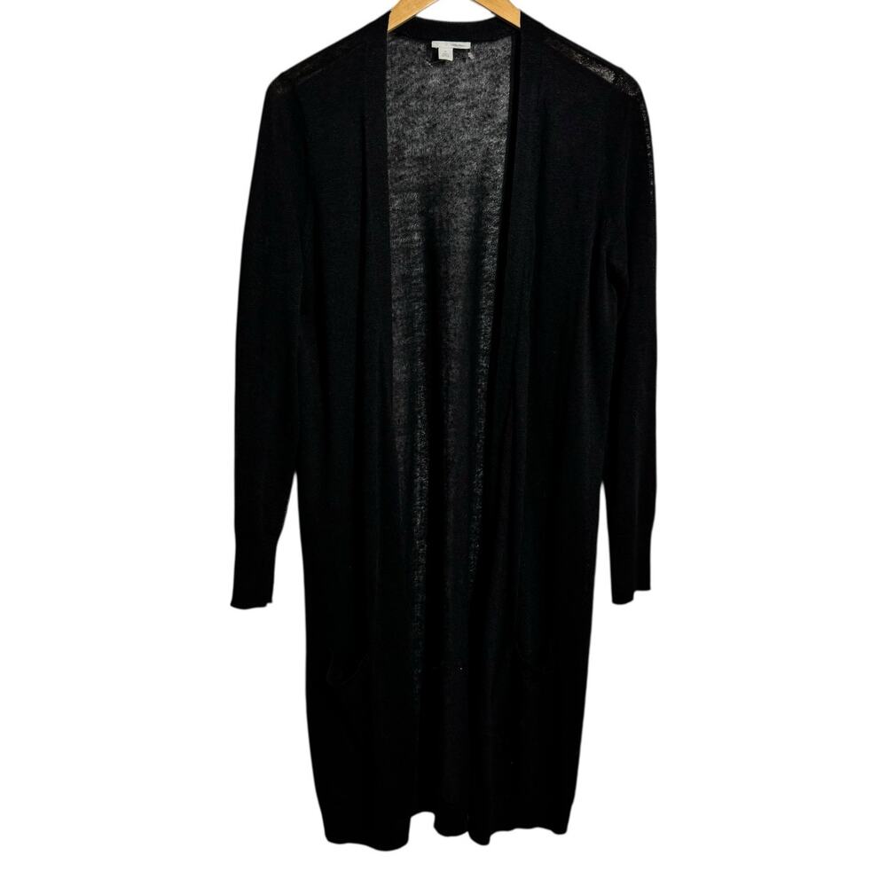 Halogen Linen Light Weight Duster Cardigan Sweater Women M‎ Black Minimal Modest
